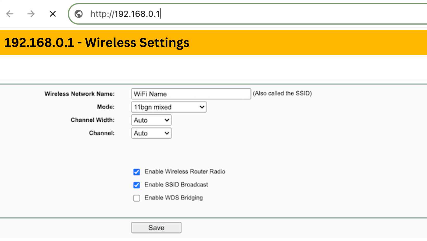Wireless Settings page of 192.168.0.1